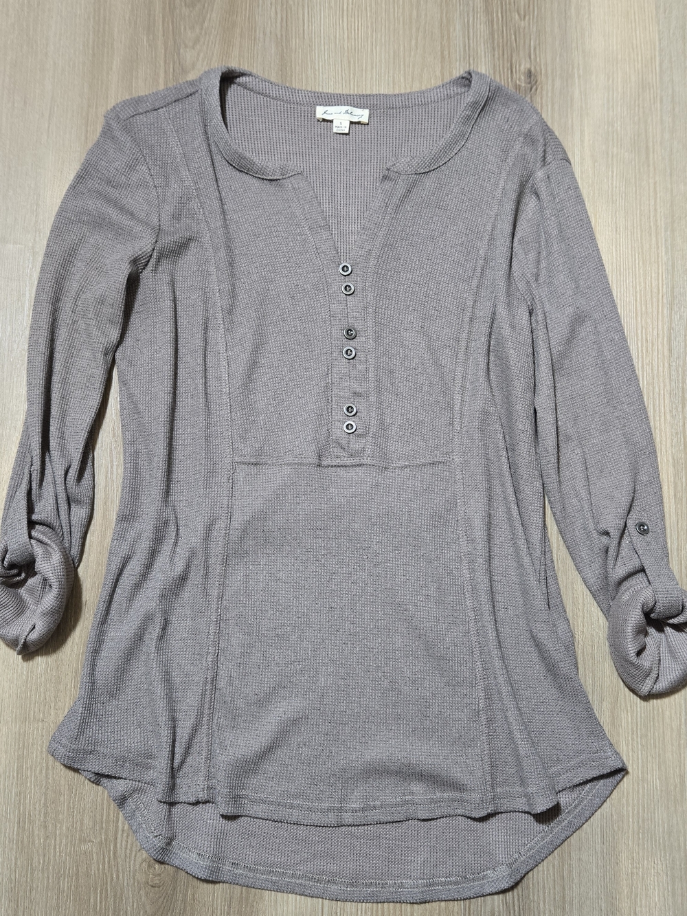 Jane and Delancey Taupe Long Sleeve Henley